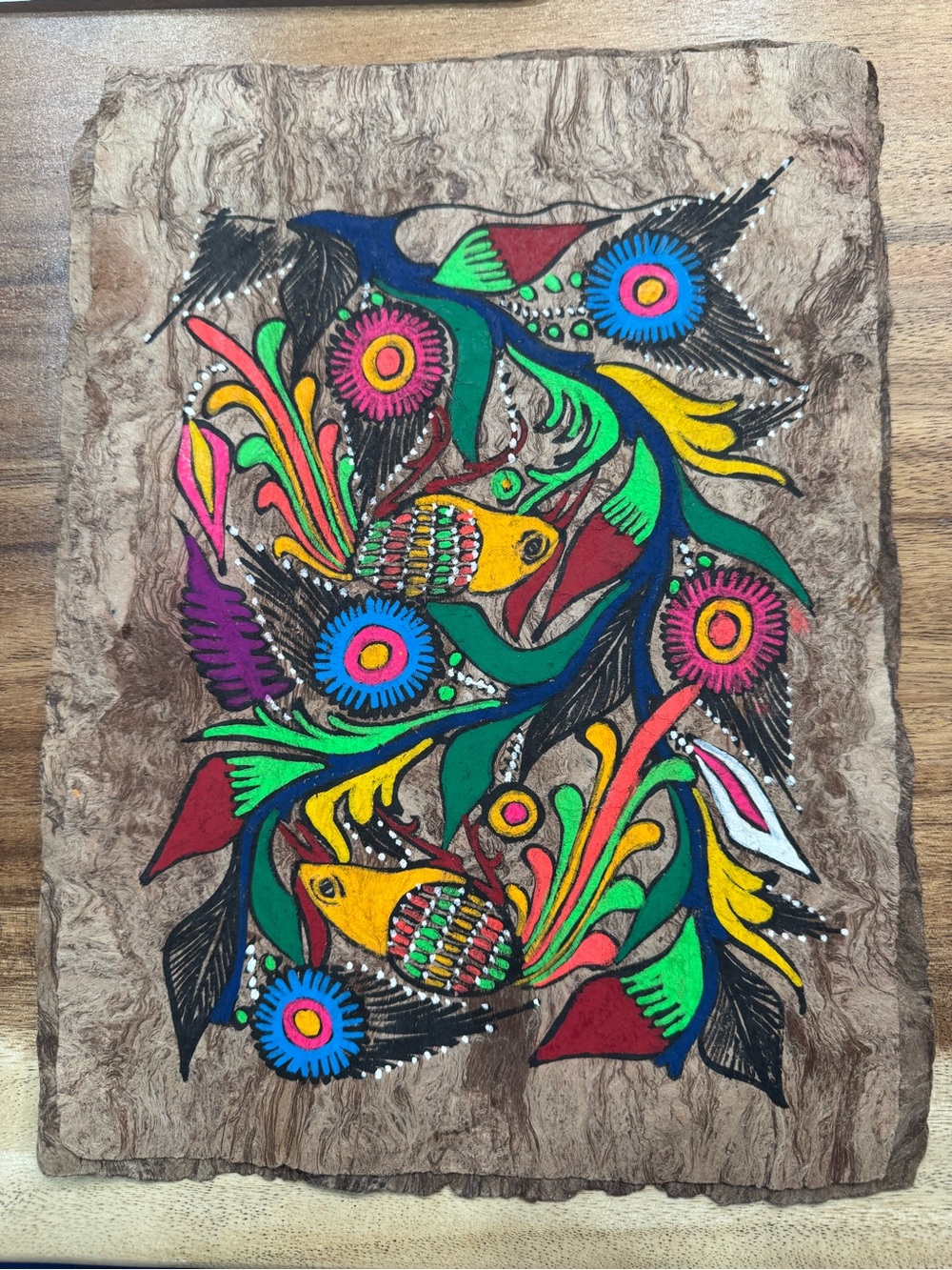 Vintage 1970s Mexican Amate Bark Painting Hand Painted Folk Art MINT CONDITION